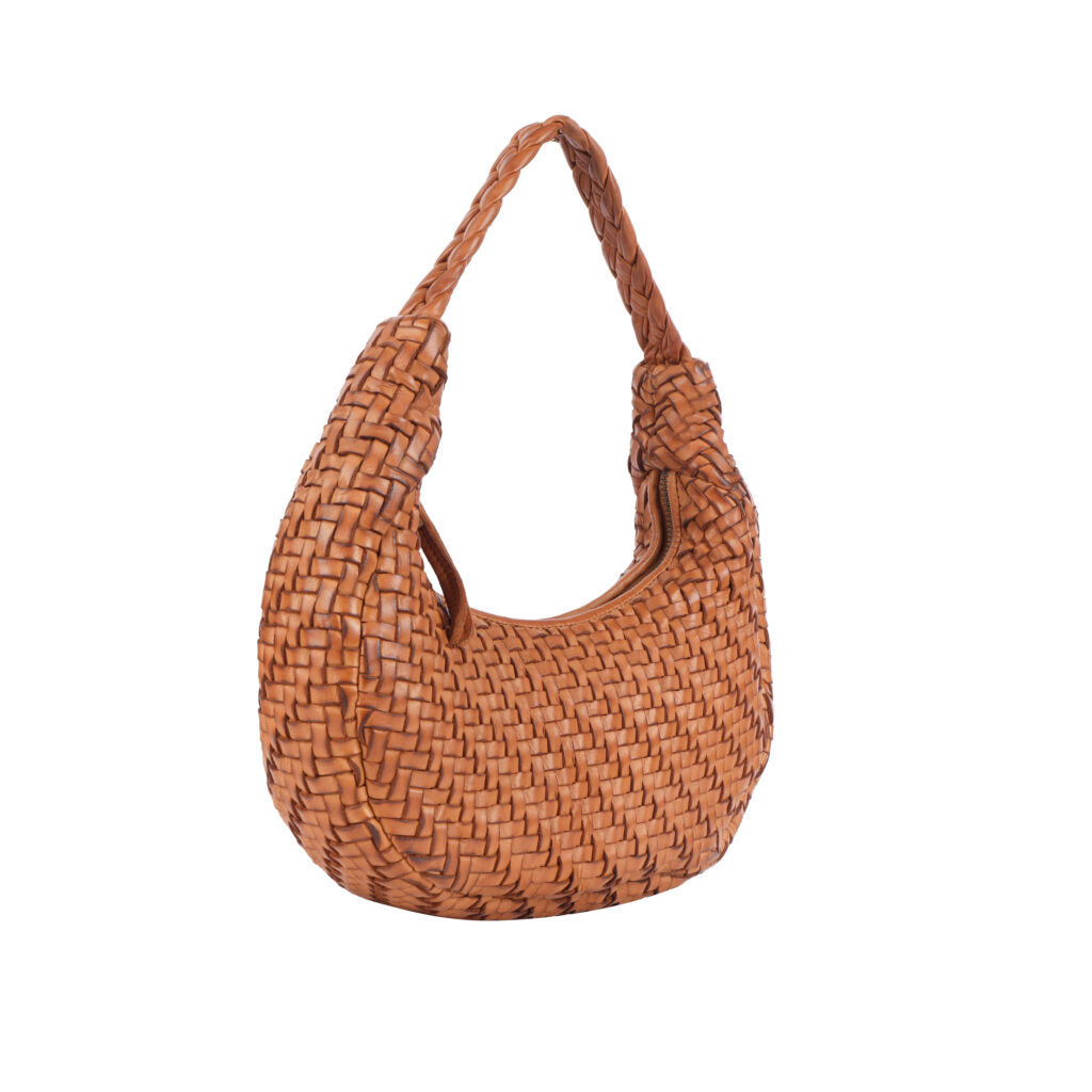 Windsor Woven Leather Shoulder Bag ~ Tan