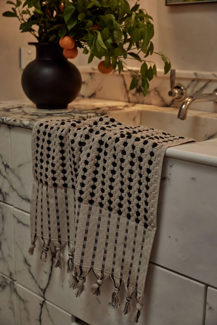 Chickpea Bath Sheet Collection - Stone/Black
