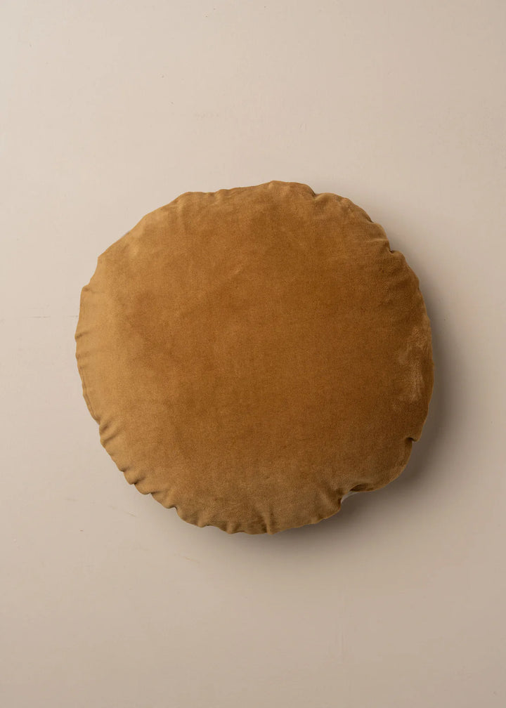 Linen / Velvet Round Cushion | Nutmeg
