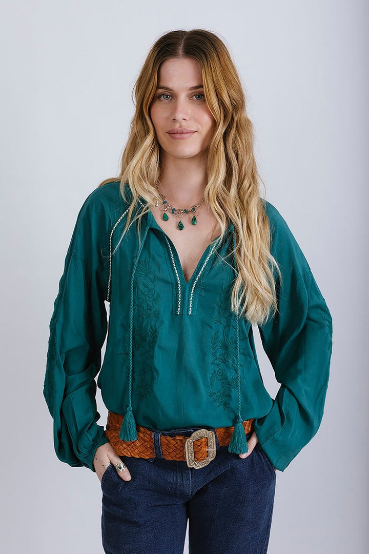 Desert Bloom Blouse - Emerald