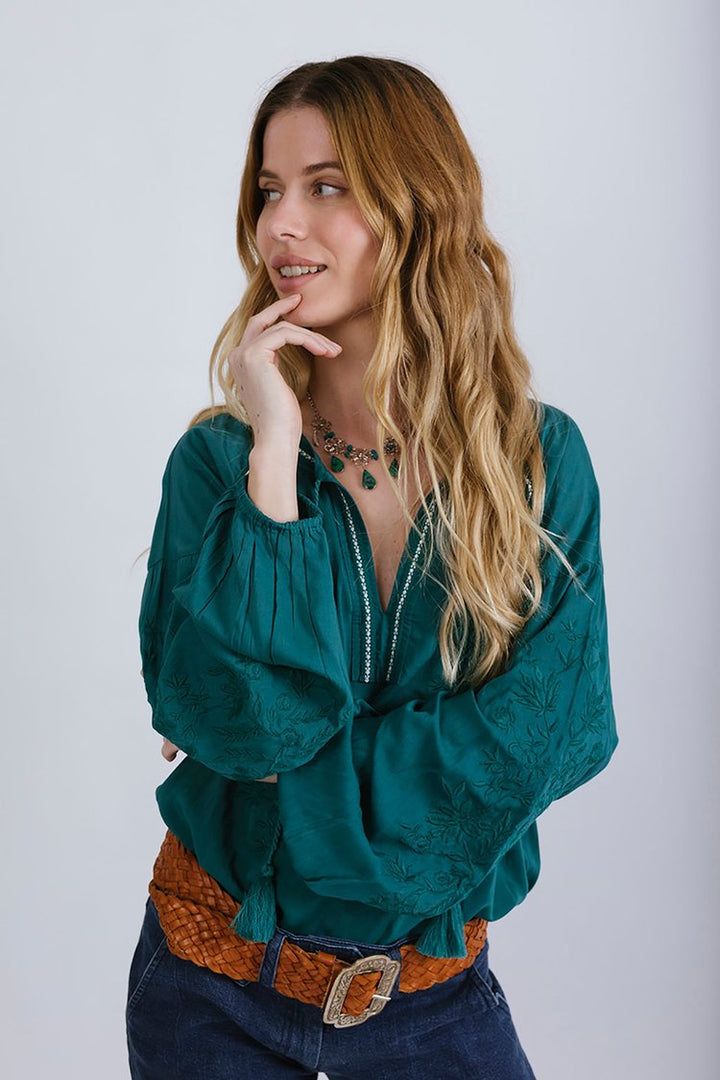 Desert Bloom Blouse - Emerald