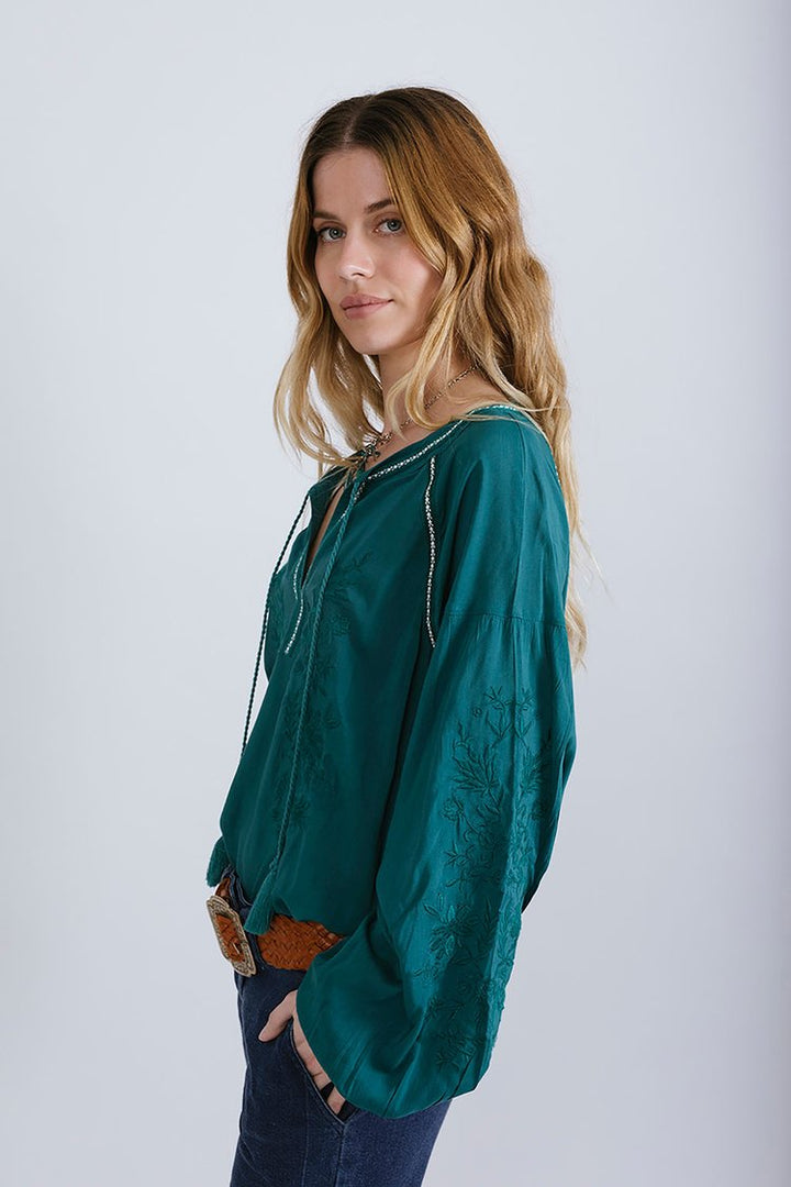 Desert Bloom Blouse - Emerald