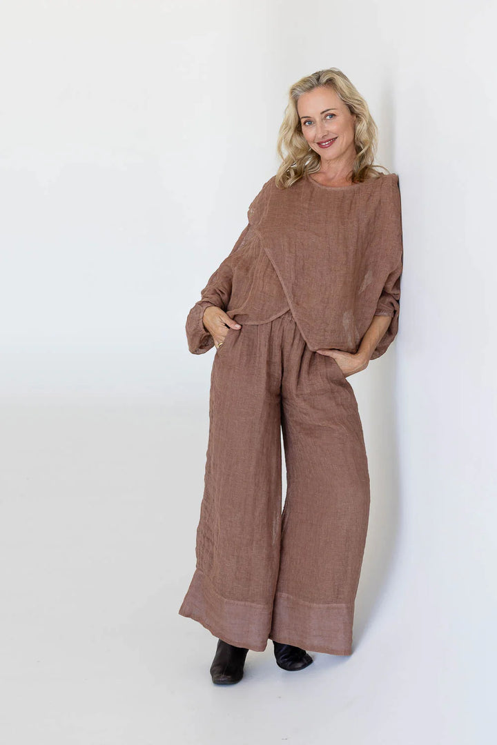 Kosa Reversible Linen Top - Clay