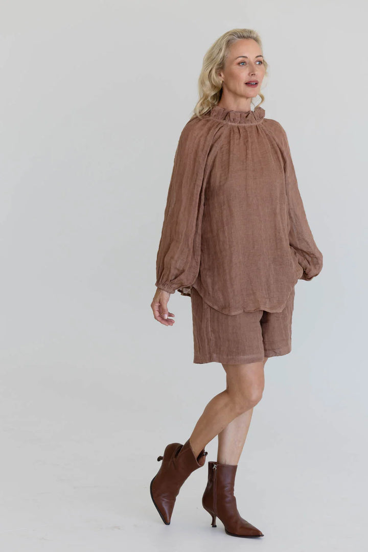 Lulu Reversible Linen Top - Clay