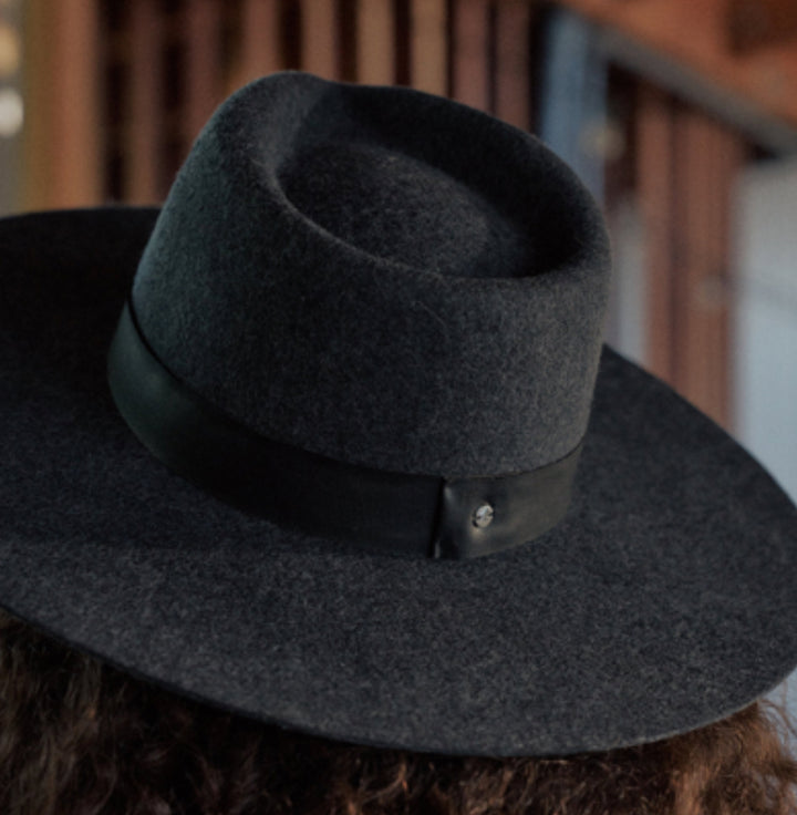Santos Wool Felt Fedora in Charcoal Black