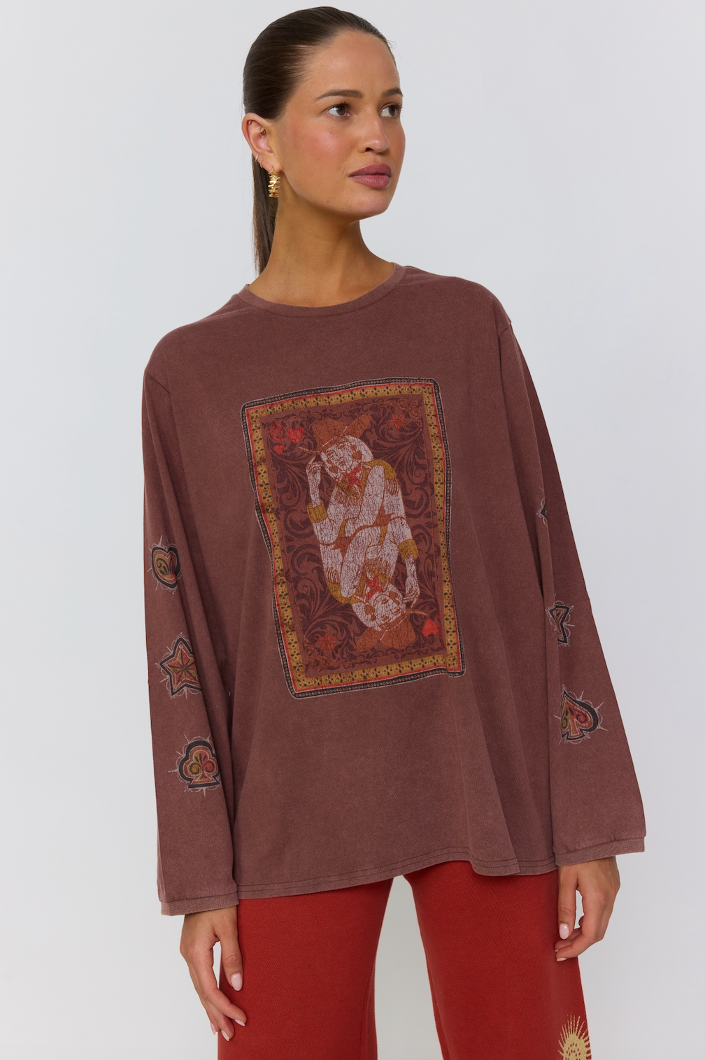 Queen of Hearts Long Sleeve Tee ~ Walnut