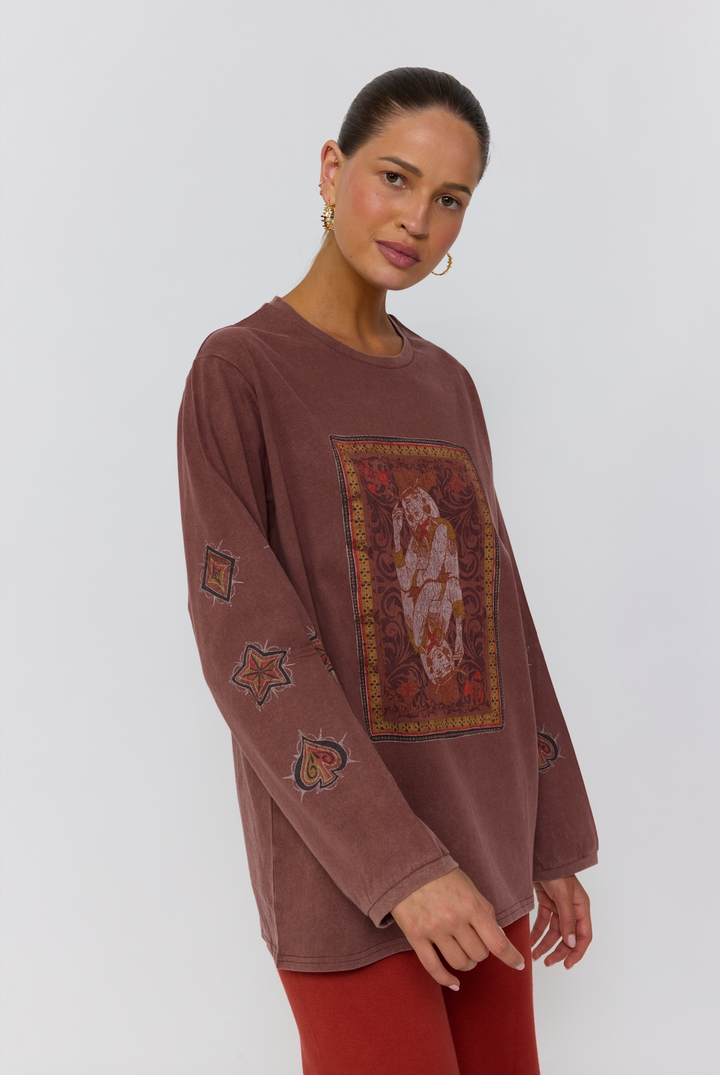 Queen of Hearts Long Sleeve Tee ~ Walnut
