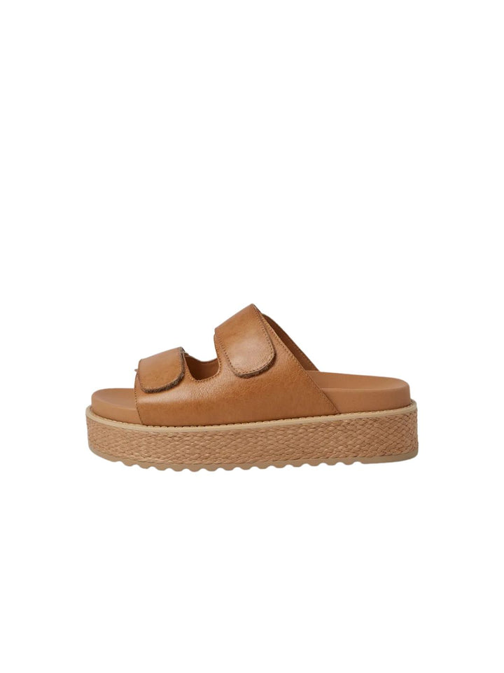 Boneeta Dark Tan Leather Woven Sandals