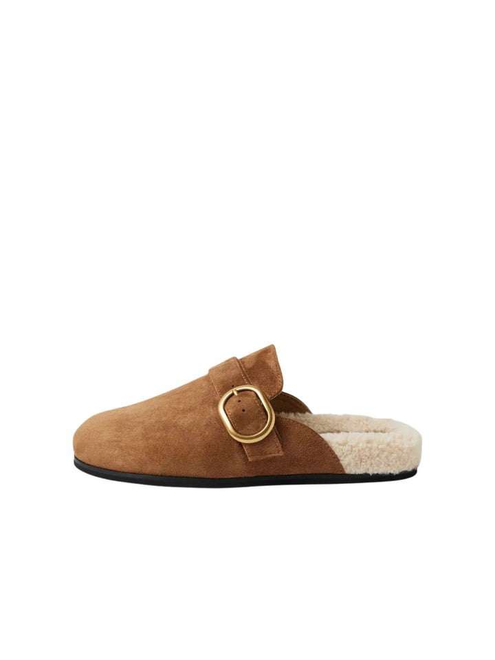 Viola Biscuit Cream Suede Faux Fur Mules