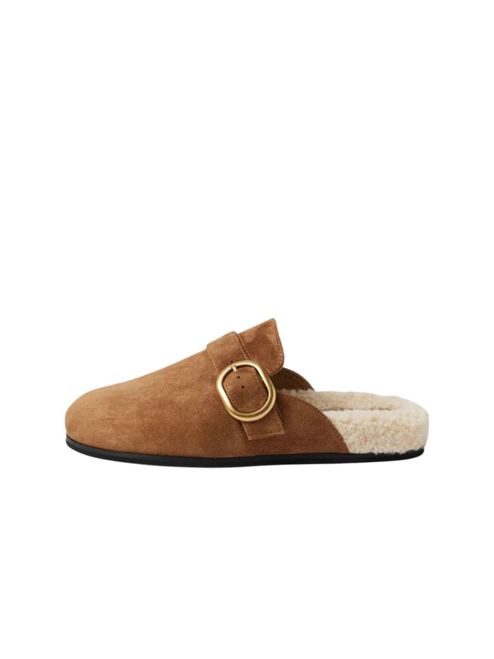 Viola Biscuit Cream Suede Faux Fur Mules