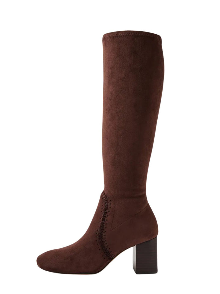 Sari Brown Stretch Microsuede Knee High Boots